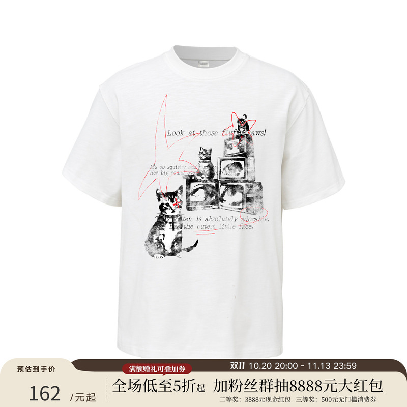 Taichiism Summer American-Style Vintage Digital Washed Graffiti Cat Print Niche Design Casual Short-Sleeve T-Shirt Taichiism Summer American-Style Vintage Digital Washed Graffiti Cat Print Niche Design Casual Short-Sleeve T-Shirt