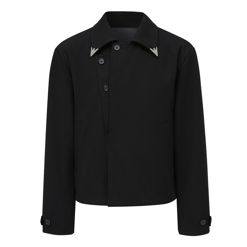 Taichiism Spring Collection “Red Line Palace” Jacket Long Sleeve Loose Trendy Black Coat with Metal Accessories