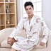 Áo choàng cotton mùa xuân và áo choàng nam dài tay mùa hè Bộ đồ ngủ cotton mỏng dành cho nam áo choàng nhung  Night Robe