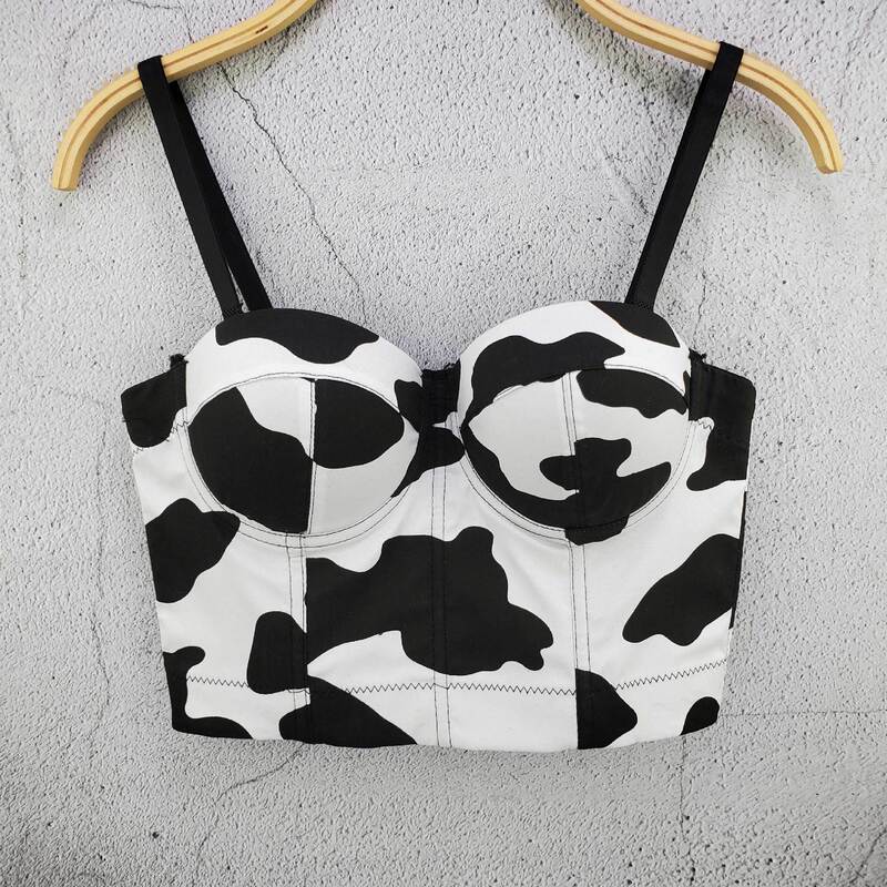 Spring and Summer New Style Cow Print Cotton Printed Camisole French Cute Push-Up Slimming Elastic Top Trendy Spring and Summer New Style Cow Print Cotton Printed Camisole French Cute Push-Up Slimming Elastic Top Trendy
