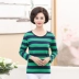 Áo thun nữ trung và dài tay cotton nữ chất liệu cotton sọc cổ tròn áo thun mùa xuân và mùa thu căng đáy quần lót áo khoác nữ trung niên Quần áo của mẹ