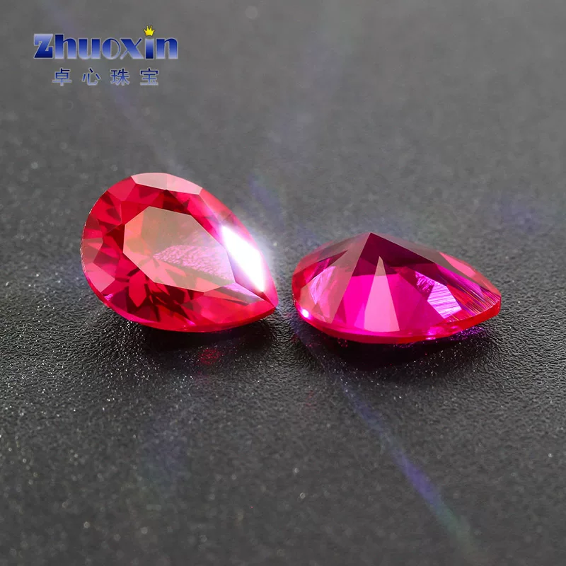 Synthesized artificial ruby gemstone for ring drop-shaped