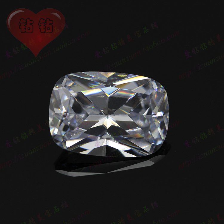 Fat rectangular white zircon bare stone ring face cushion-shaped transparent synthetic CZ crystal imitation diamond ring DIY