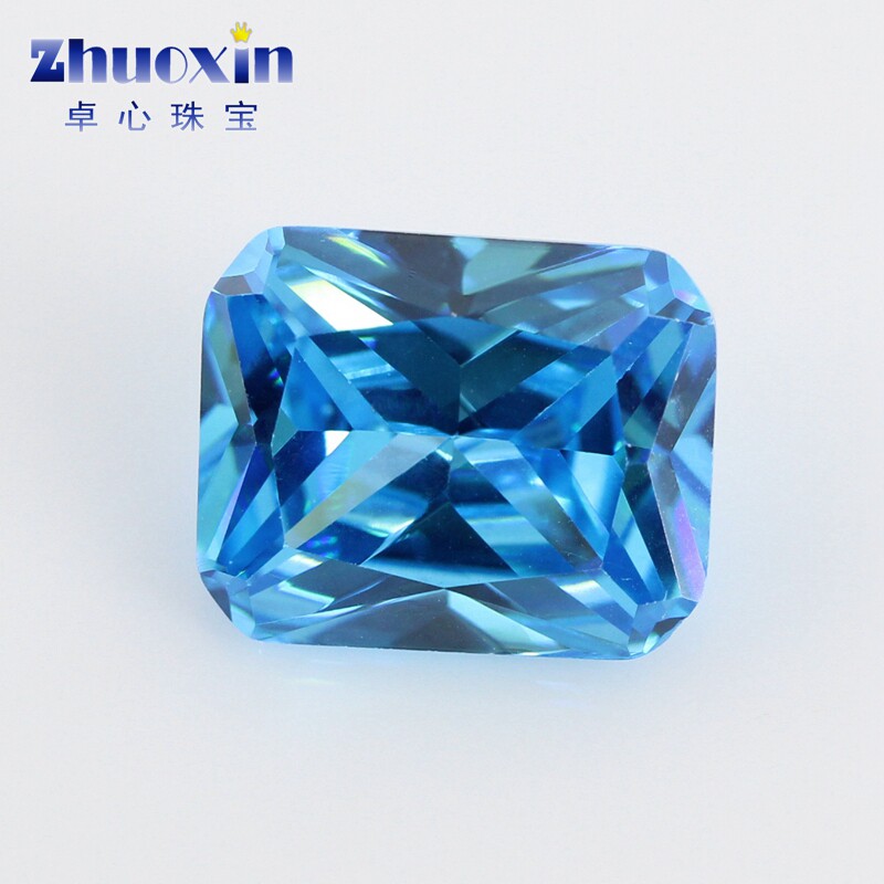 Rectangular chamfered sea blue sky blue zircons nude stone ring surface sea blue zircons artificial jewellery CZ imitation diamond DIY