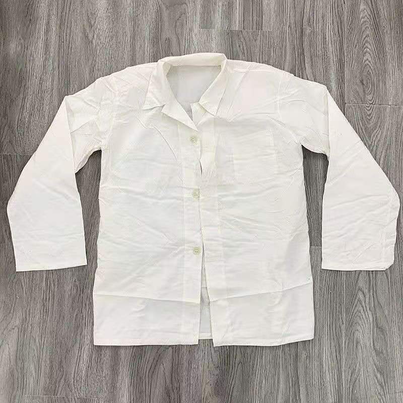 In Stock, Men's Thin Work Shirt, Loose and Breathable, Single-Breasted, Pure Cotton, White Long-Sleeve Shirt for Summer