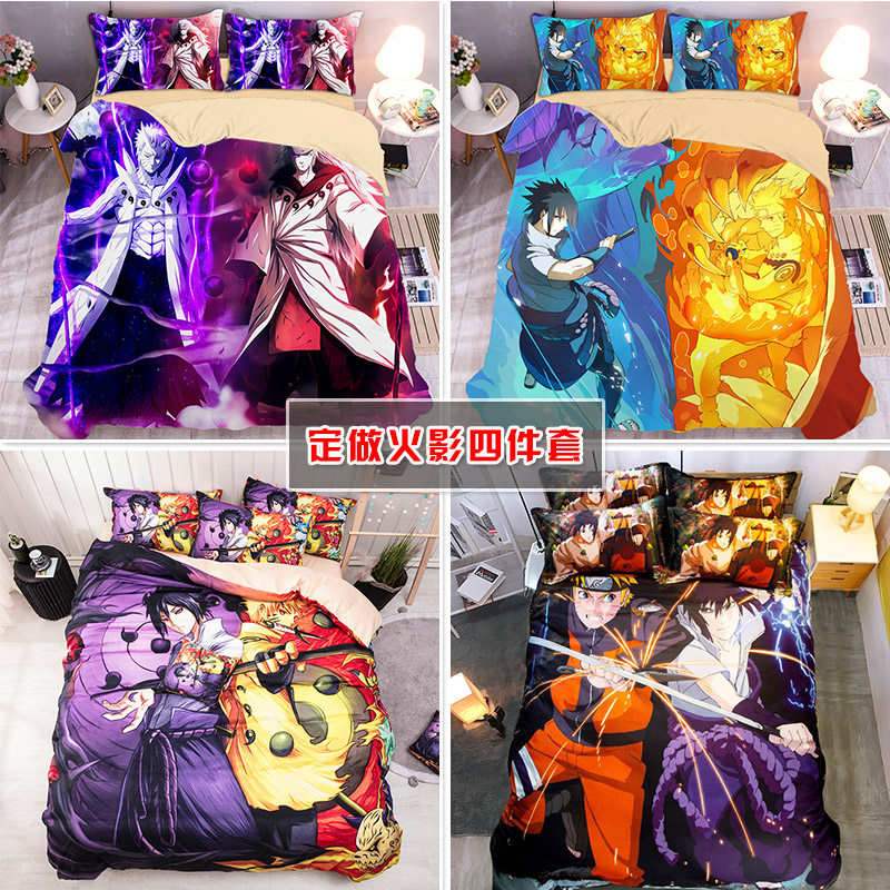 Custom Fire Movie Ninja Cartoon Ninja Cartoon Four Sets Student Dormitory Three-Style Bed Group Secondary Yuanming Man Quilt Cover Quilt Cover