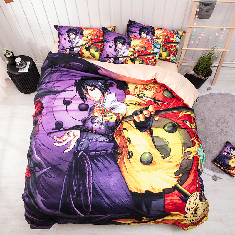 Naruto Kids Cartoon Bed Sheet Four-piece Set Anime Naruto Boy Duvet Cover Dorm Single Duvet Cover Three-piece Set