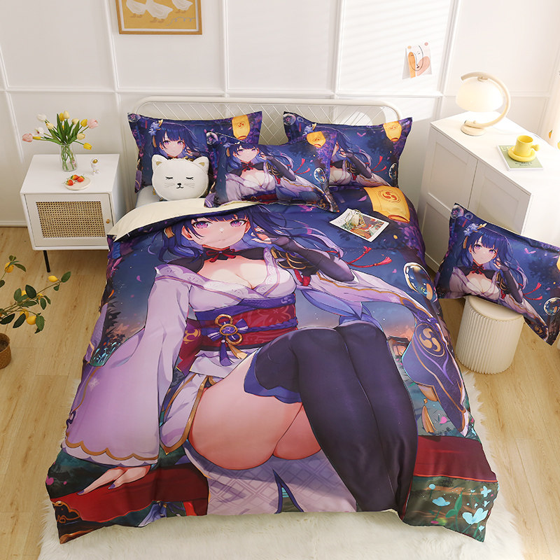 Come to the picture to customize the animation two-dimensional beauty cotton bed four-piece set original god cotton dormitory three-piece bed set