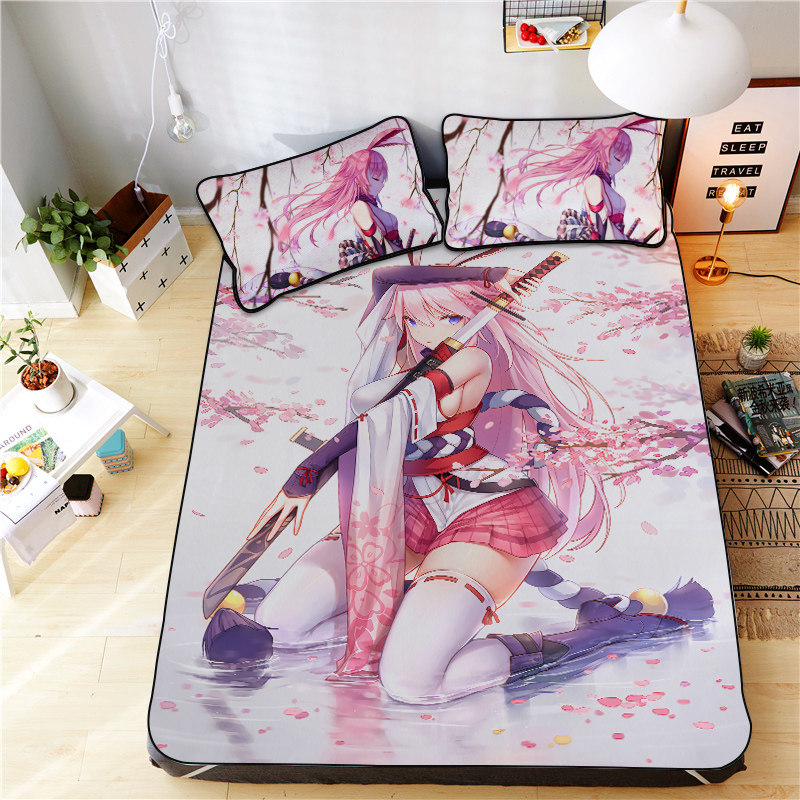 To map custom animation ice silk mat three-piece set 1 2m single bed collapse eight cherry two yuan dormitory cool mat