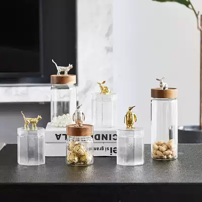 Nordic light luxury cute metal cover candy jar glass sealed tea pot Cotton Box living room practical storage ornaments