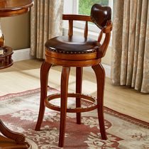 Solid wood home stool simple modern backrest rotating bar chair American high stool bar chair European bar chair