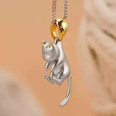 Unannounced original design silver jewelry sterling silver frosted cat pendant necklace earrings cute male and female friends gift niche