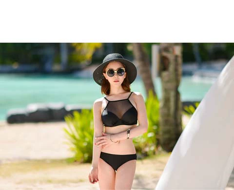 Đặc biệt cung cấp phiên bản mới của Hàn Quốc của đồ bơi nữ Bikini phối cảnh tam giác đen thuần BIKINI thu thập thép tấm - Bikinis