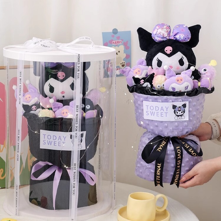 Cute Cartoon Doll Bouquet, Christmas Gift Box for Girls, Birthday Gift for Best Friend, Eternal Flower for Couple