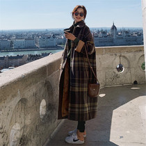 VOGCHAR 2021 winter retro plaid woolen coat jacket feminine temperament long over-the-knee Hepburn Hong Kong style