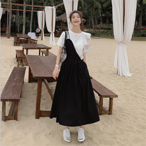 VOGCHAR French puff sleeve stitching long dress female 2022 new summer god Fan Hepburn style is thin