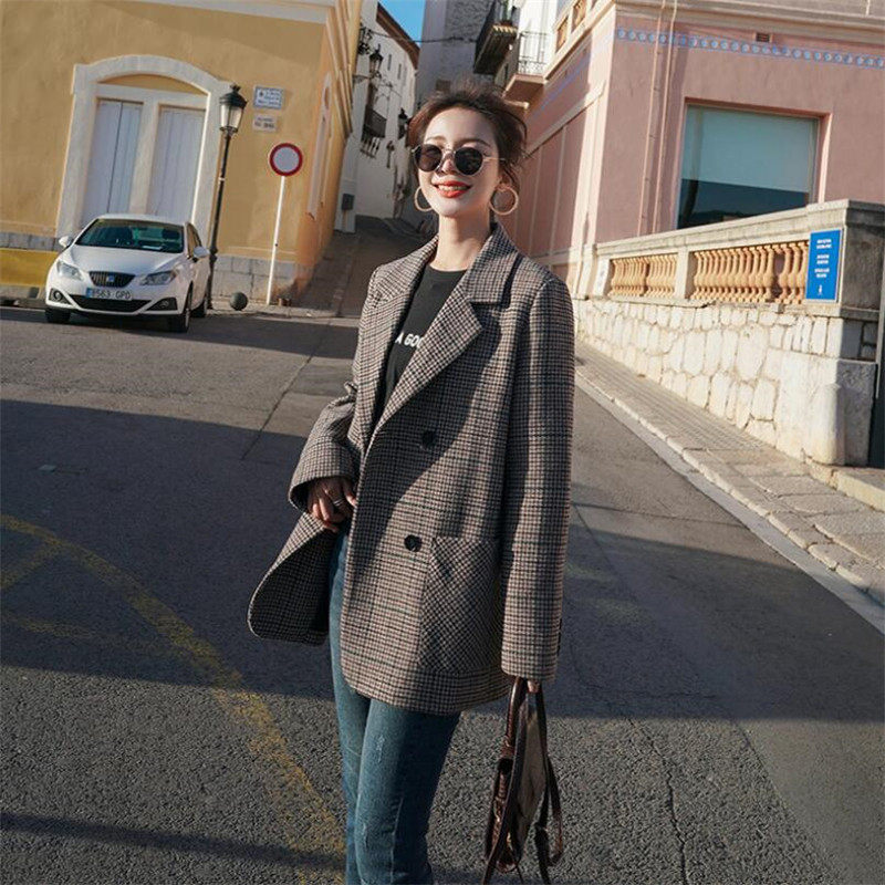 VOGCHAR plaid fried street Korean style small suit jacket 2021 new women's autumn and winter retro Hong Kong style all-match