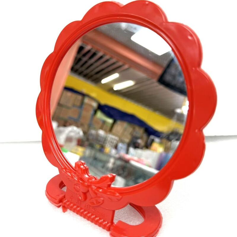 Wedding Mirror, Folding Vanity Mirror, Red Tabletop Makeup Mirror, Bride's Plastic Frame, Old-Fashioned Portable Dormitory Round Mirror