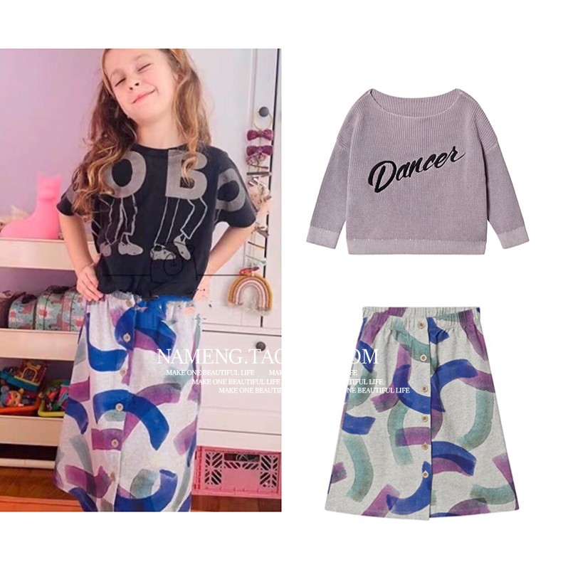 ins wind BR series spring and summer girls foreign pie purple contour shape jacket sweatshirt pure cotton half body skirt boy short sleeve