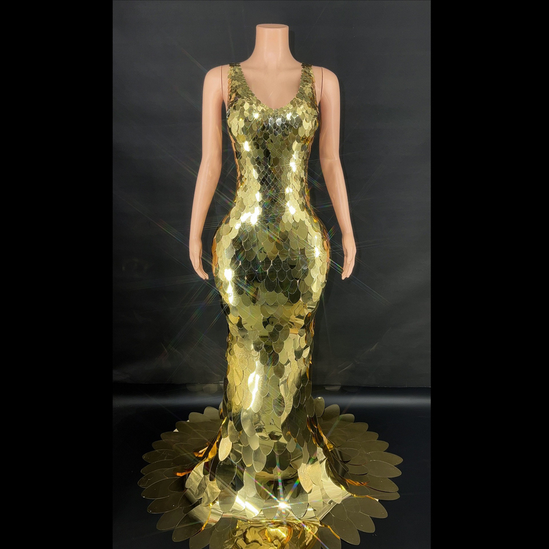 European and American Fashion Sequin Tassel Dress Sexy Nightclub Silver Tech Party Dress Long Evening Dress