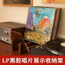 Vinyl record storage rack LP display solid wood frame light classical old desktop Book magazine large capacity CD frame