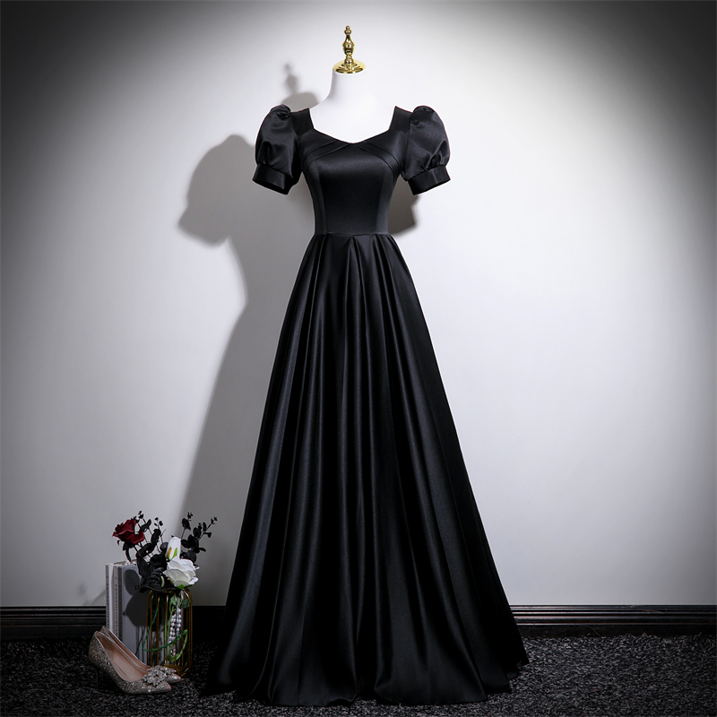 Black Evening Dress, French Satin, Light Luxury, Birthday Banquet Host, Art Exam, Welcome Party, Performance Dress, Women's Dress