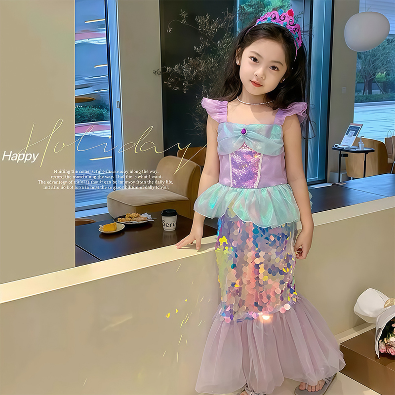 Girls' Mermaid Dress 2026 New Style Mermaid Fishtail Dress Fashionable Dress Children's Sequin Princess Dress