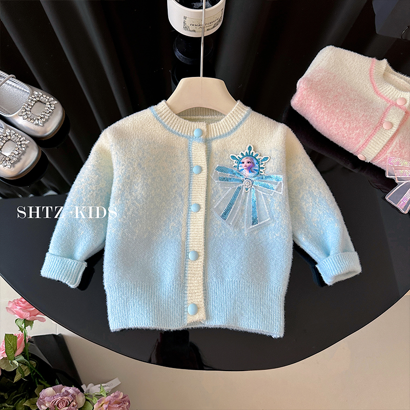 Girls' Sweater Jacket Spring and Autumn 2026 New Style Kidsren's Elsa Knitwear Fashionable Elsa Princess Cardigan