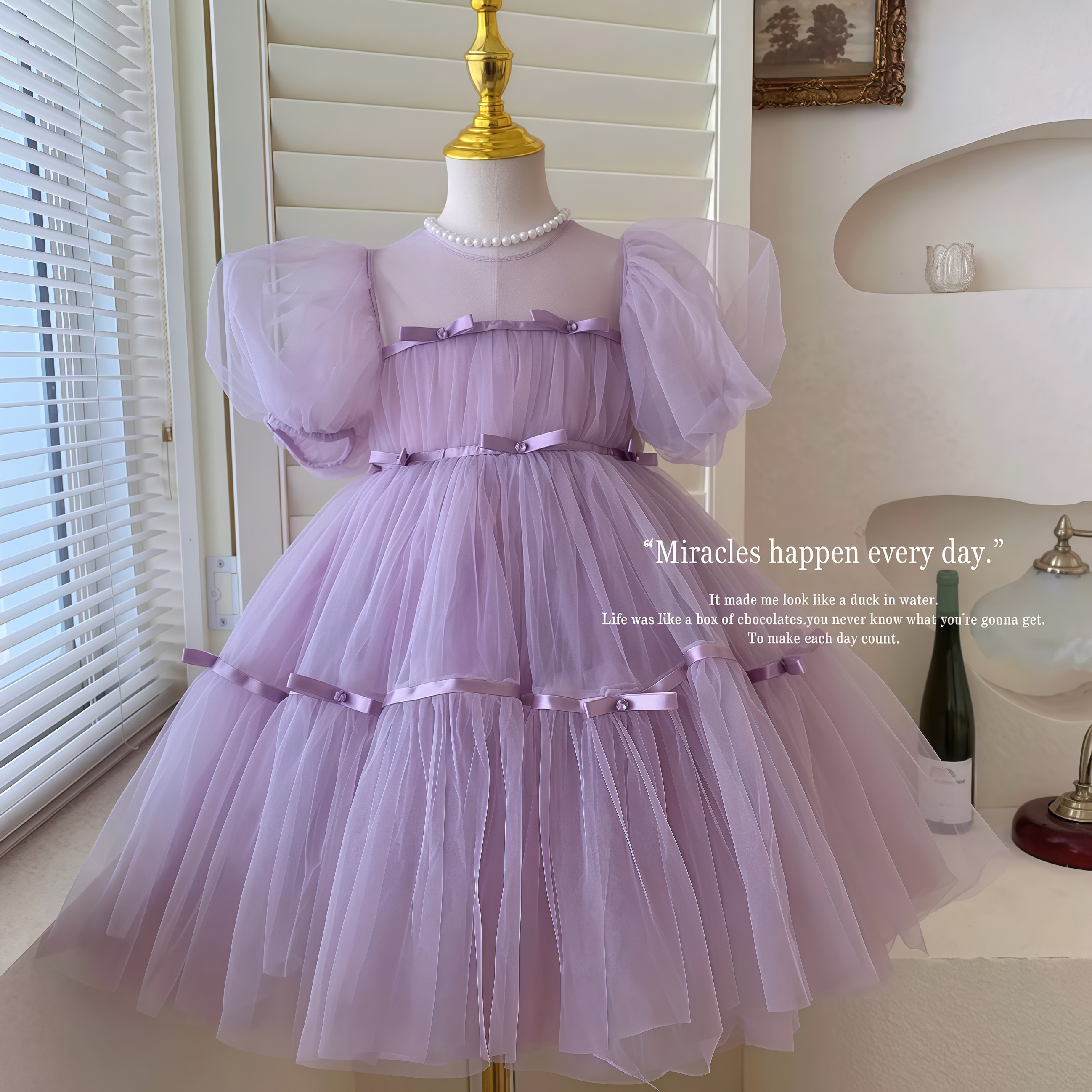 高級ガールズドレス夏2025新作ガールズスーパーフェアリーガーゼスカート子供用誕生日ドレスパープルプリンセスドレス