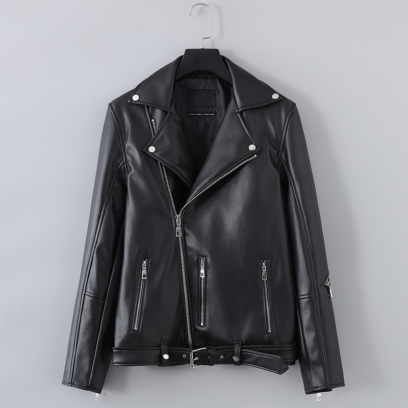 Men's Spring and Autumn New Diagonal Zipper Retro Cycling Jacket Imitation Leather Motorcycle Leather Jacket Short Trendy 1966300