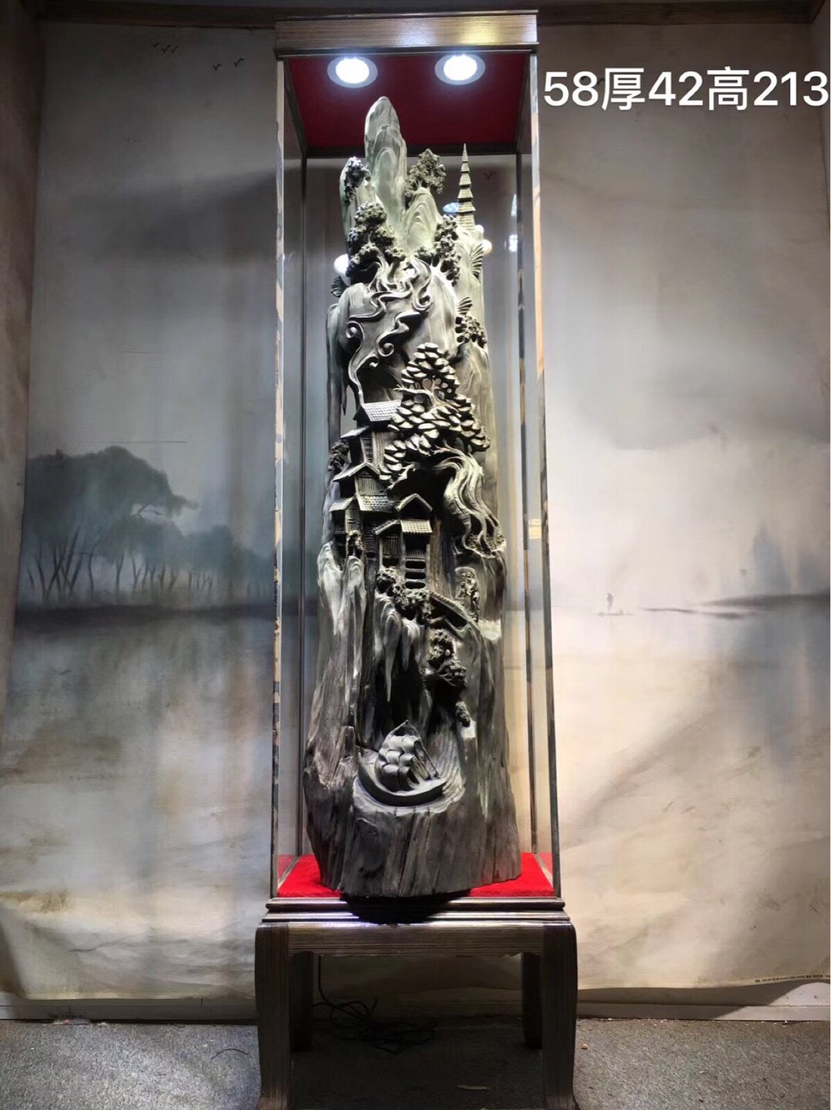 Root carving wood carving pendulum with deep mountain visiting friends and landscape painting shady gold silk Nan wood ancient color ancient and fragrant gift giving home swing decoration