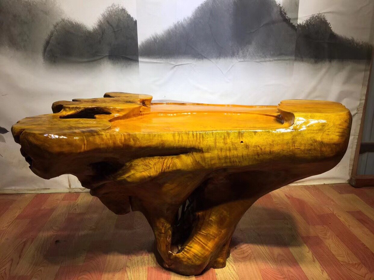 Root Carved Wood Carved Tea Terrace Crescent Moon Tooth Shaped Tree Head Stock Golden Silk Nanmu Little Leaf Zhen Nani Gifts Domestic Tea Sea
