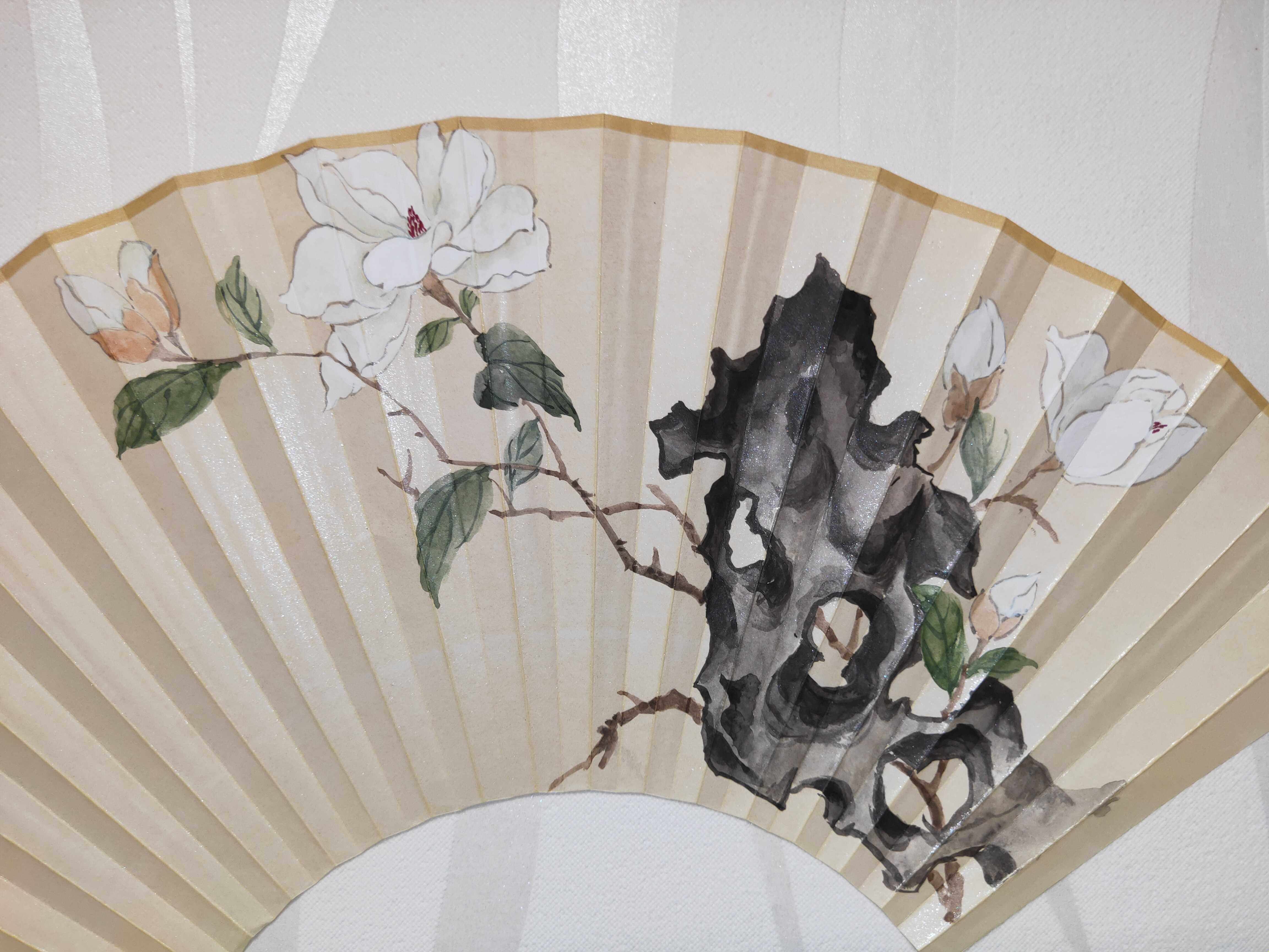 7 inches 8 inches 9 inches 95 inches Su worked hand-painted fan surface Custom Taihu stone jade Orchid Flowers Birds Fan calligraphy for free