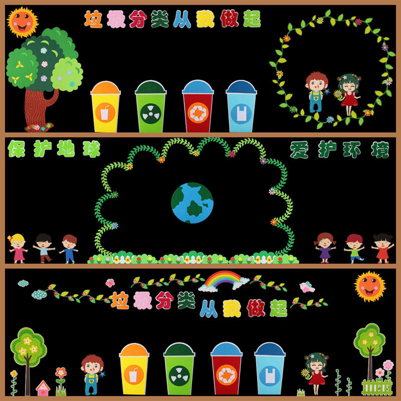 Garbage Sorting Environmental Protection Themed Primary School Kindergarten Classroom Black Board Newspaper Care For Environmental Protection Earth Cultural Wall Sticker