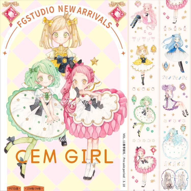 Gem Girl PET マスキングテープ 特殊インク スウィート系人物 台湾製
