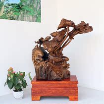 Root carving Nangwood solid wood year after year with fish swinging piece lotus fish all the way to the living-dining room of the wood carving animal home