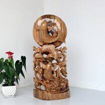 Root carving camphor wood solid wood carp Sunrise ornaments Lotus fish wood carving animal home accessories living room ornaments