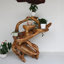 Overall old material root carving flower stand root bouldering bonsai flower stand indoor flower stand solid wood multi-layer flower stand wood carving