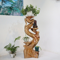 Root carving flower stand camphor wood creative root carving base living room decoration floor rack solid wood Root Bonsai shelf