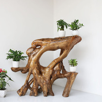 Solid Wood Root Art Shelf Multilayer Bonsai Frame Root Sculpture Bogu Multilayer Large Flower Shelf Flower Table Wood Carving Pendulum
