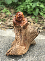 Root carving wood carving Taihang Cypress smiling Buddha solid wood aging material craft business gifts desk ornaments Buddha