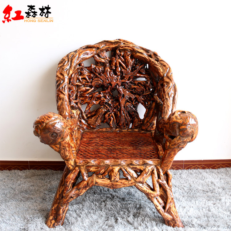 Root Engraving Leaning Back Chair Casual Chair Vintage Cuckoo Root Taike Chair Natural Solid Wood Furniture Gift Collection