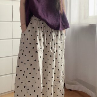 Polka-dot skirt, double rain dew hemp, roman holiday retro style
