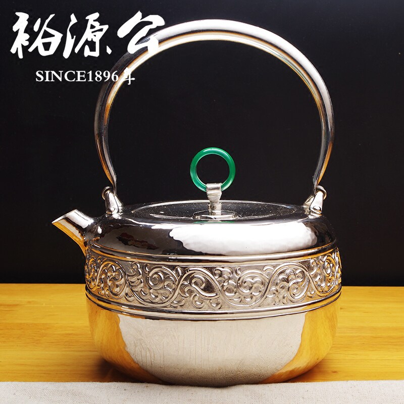 Yu Yuan Gong 999 pure silver burning kettle Handmade by hand a baking-burning mercurial pot silverware pure silver pendulum piece
