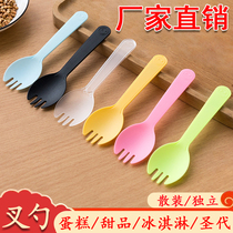 Disposable spoon Fork plastic individually wrapped ice cream scoop thick fruit fork cake dessert pudding fork spoon