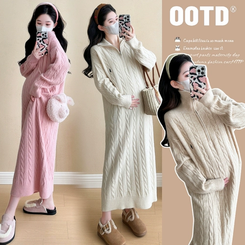 Демисезонное термобелье для матери и ребенка, шерстяное платье, юбка с молнией, трикотажное трикотажное платье, высокий воротник