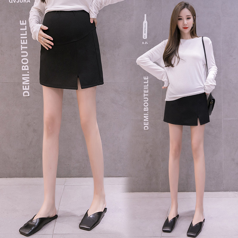 Angel Mommy ~ Maternity Skirt Spring Dress Fashion High-waistEd Fake Two Pieces Hip Split Skirt Short Skirt Female Maternity Belly Skirt