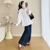 Весенний комплект для матери и ребенка для беременных, мегафон с круглым воротником, джинсовая рубашка