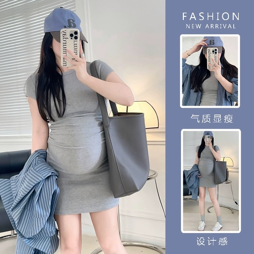 Летняя эластичная футболка с коротким рукавом для матери и ребенка для беременных, платье, рубашка, комплект