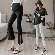 Angel mommy ~ pregnant women pants summer fashion high waist side split elastic micro Bell pants pregnant women belly pants